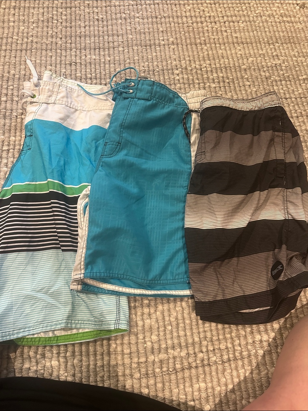 Men's Multicolor Swim Trunks Lot — Turquoise, Blue, Brown Stripes